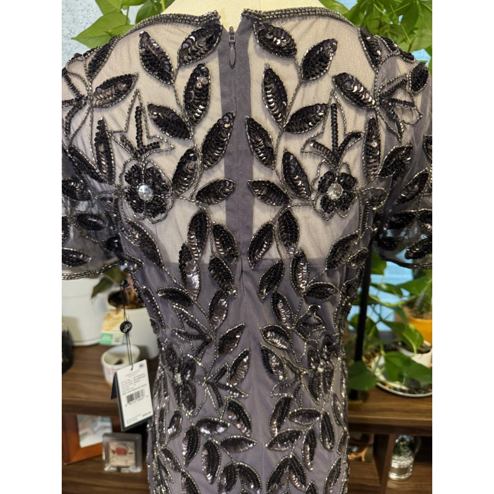 Women's Adrianna Papell Beaded Moonscape Maxi Dress US 6 Grey Black - Picture 10 of 13